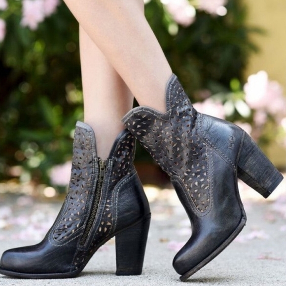 BED STU Irma Graphito Rustic Boots High Heel Leather Cutouts Black Size 9.5 NWT - Picture 8 of 16